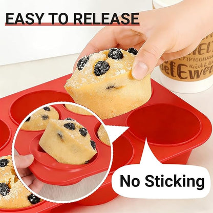 CAKETIME Silicone Muffin Pan, 2 Packs, Jumbo 6 Cups and Mini 24 Cups for Baking Muffins, Cupcakes, Egg Bites, and Frittatas