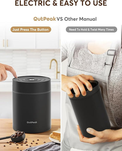 OUTPEAK Neo 2026 Auto Vacuum Coffee Canister, 0.75L Capacity for 10.58oz of Coffee Beans, One-Button Operation, Stainless Steel Food Storage Container with Scoop Black (Champion's Choice)