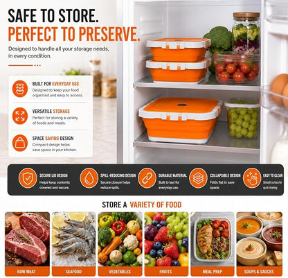 Pamper Paws 2-pack XL Collapsible BBQ Prep Tub with Cutting Board – Foldable Food Prep Container for Outdoor Cooking & Kitchen Use – Space Saving Collapsible Wash Tub, Portable BBQ Prep Tub (Orange)