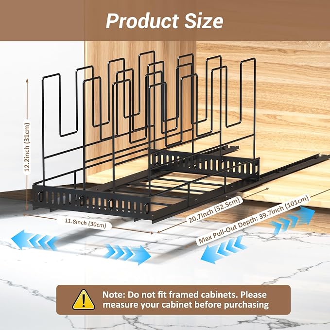 Housolution Pull Out Large Baking Tray and Cookie Sheet Organizer, 21.5" Deep Cutting Board Organizer with 4 Adjustable Dividers, 12" Wide Bakeware Muffin Pan Storage Rack for Cabinet