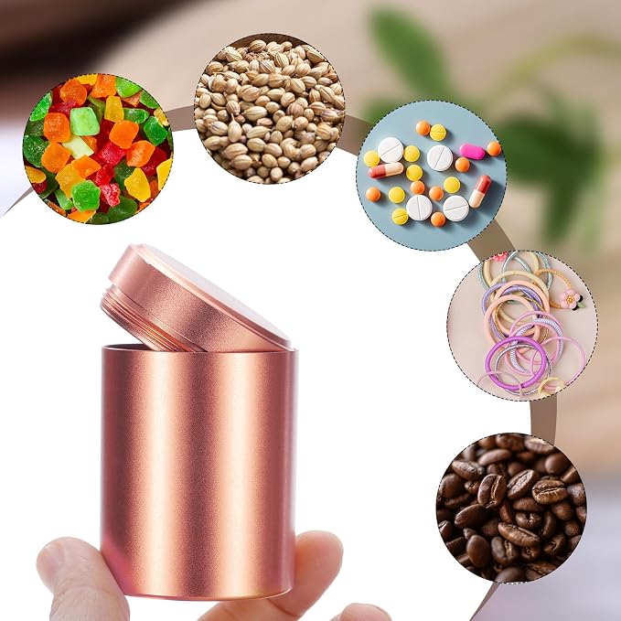 uxcell 3pcs Portable Storage Jar, Multipurpose Airtight Container Bottle Mini Smell Proof Metal Round Tins with Lid for Spices Coffee Tea Candy, Rose gold