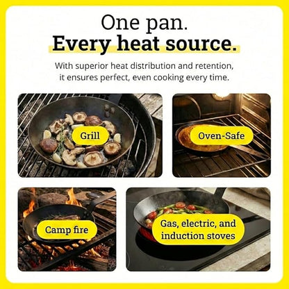 Lodge 10 Inch Carbon Steel Skillet - PFAS-Free Pre-Seasoned Carbon Steel Frying Pan for High-Heat Searing - Long Handle Design for Omelets, Grilling, and Campfire Cooking - Made in the USA