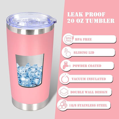 20 oz Tumbler with lid Double Wall Vacuum Insulated Tumblers Stainless Steel Coffee Mug Travel Coffee Tumbler Powder Coated Tumbler Cup Keep Hot&Cold - (Pink 1 Pack)