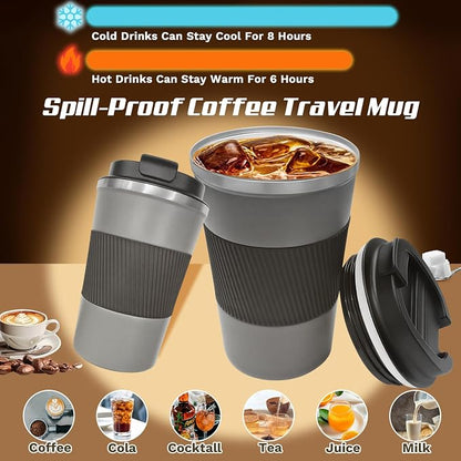 SPLMIFA Vacuum-Insulated Stainless Steel Travel Coffee Mug, Leak-Proof Reusable Coffee Cup with Lid-Keeps Drinks Hot & Cold for Hours, Durable Double Wall Tumbler for Men & Women (3rd-Grey, 17OZ)
