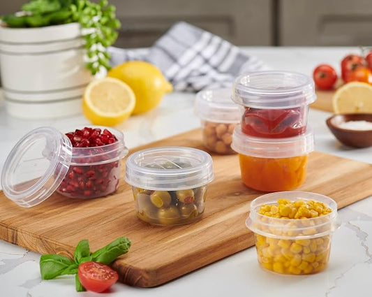 PLASTICPRO 12 Pack Twist Cap Food Storage Containers with Clear Screw on Lid- 4 oz Reusable Meal Prep Containers - Small Freezer Containers Microwave Safe Clear Plastic Food Storage