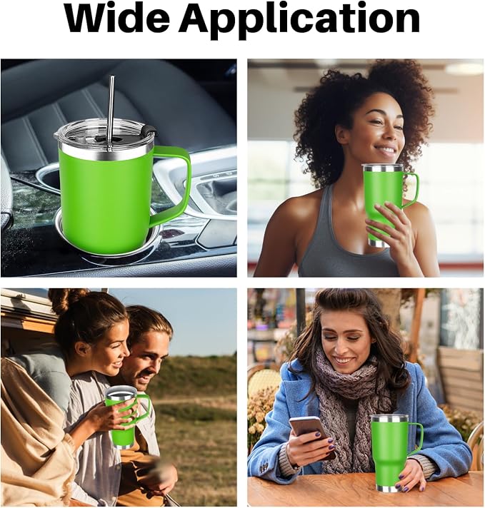 20 oz Tumbler with Handle, Stainless Steel Insulated Tumbler with Lid and Straw, Double Wall Vacuum Coffee Mug Tumbler, Insulated Coffee Thermal Cup for Cold and Hot (Bright Green, 20, ounces)