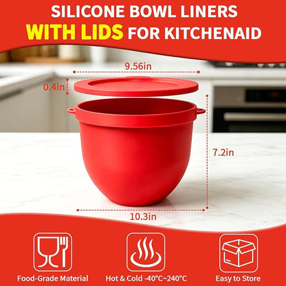 5QT Stainless Steel Mixer Bowl with Silicone Liners For Kitchenaid Mixers, Compatible with Kitchen Aid 4.5-5 Qt Tilt-Head Stand Mixer, Food-Grade Mixing Bowl Attachments for Baking, Cooking & Dough