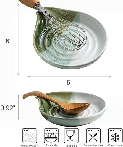 Ceramic Spoon Rest for Kitchen Counter & Stove, Large Spoon Holder for Cooking Utensils, Heat-Resistant, Nonstick, Easy to Clean, Modern Kitchen Decor, Gradient Green
