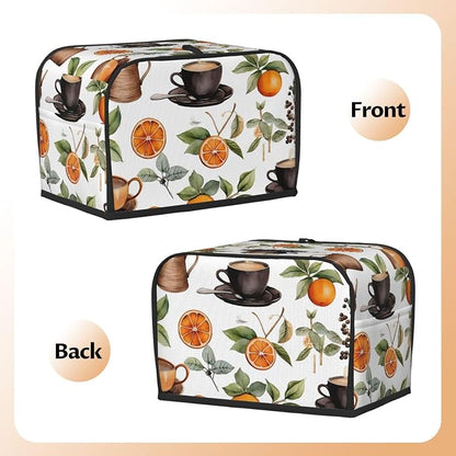 Orange Coffee 2 Slice Toaster Cover Wide Slot Dustproof Bread Maker Cover Fingerprint Protection Kitchen Appliance Cover Toaster Bag