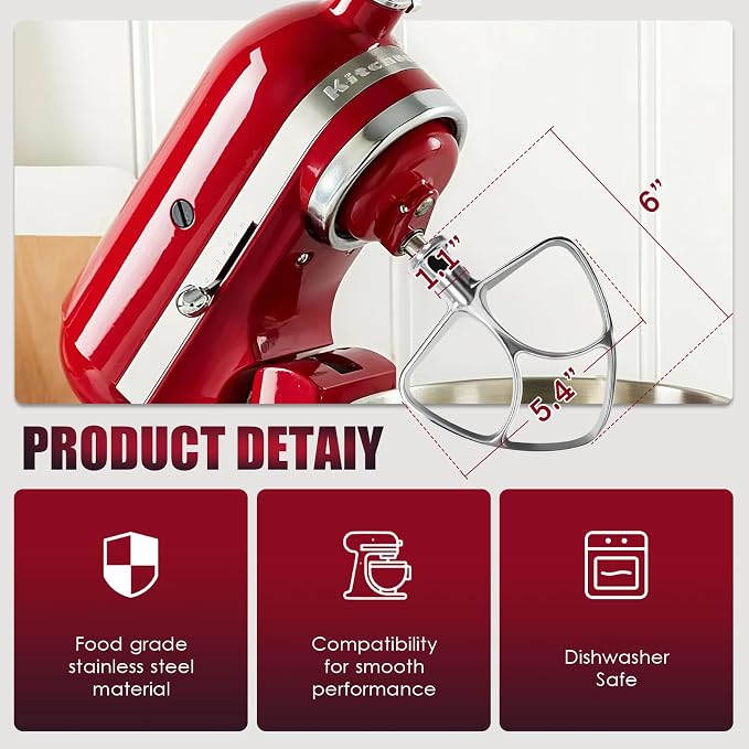 Stainless Steel Flat Beater for Kitchen Aid 4.5-5 Qt Tilt Head Mixers, Compatible Kitchenaid Paddle Attachment for Stir all of Mixtures|Durable and Heavy Duty Replacement