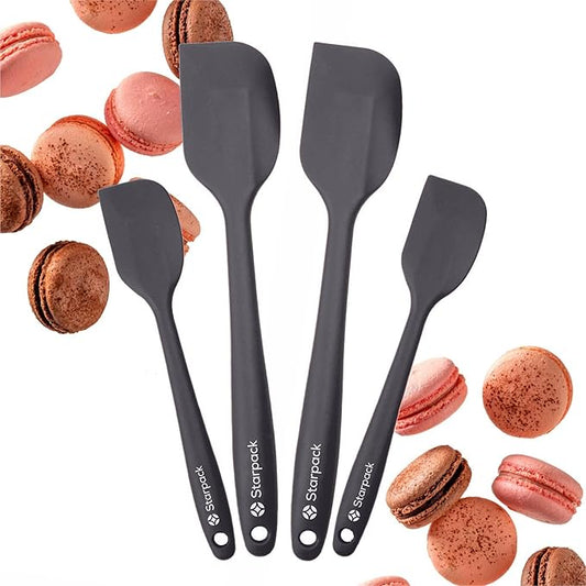Starpack 'Scrape and Stir' Silicone Rubber Spatula Set (4-Piece) - LFGB Non Toxic, 600°F Heat Resistant, BPA-Free, One-Piece Kitchen Baking Spatulas - Dishwasher Safe for Nonstick Cookware Gray Black
