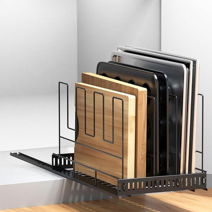 Housolution Pull Out Large Baking Tray and Cookie Sheet Organizer, 21.5" Deep Cutting Board Organizer with 4 Adjustable Dividers, 12" Wide Bakeware Muffin Pan Storage Rack for Cabinet