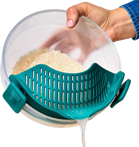 Anyday Silicone Clip On Strainer for Pots and Pans & Glass Dishes | Pot Strainer Silicone, Universal Clip On Pasta Strainer for Meat, Rice, & Vegetables (Kale)