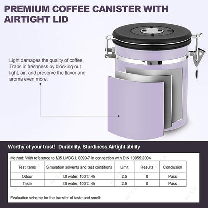 ShanSon Coffee Canister Airtight, Stainless Steel Bean Storage Container with Date Tracker & Scoop, Grounds Sugar Flour Tea Cereal Fits Kitchen Pantry, Ideal Gift for Coffee Lovers,16oz, Purple