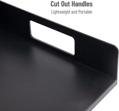 Mind Reader Utensil Napkin and Plate Organizer Tray, Countertop Caddy with 7 Compartments, Holds Plates up to 10.5 Inches, Breakroom and Buffet Organizer, Plastic, Black
