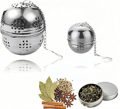 2Pcs Stainless Steel Tea Infuser Ball, Fine Mesh Spice Strainer for Loose Leaf Tea & Cooking, Rotating Lock Leak-Proof, Long Chain Hook for Soup Broth Filter
