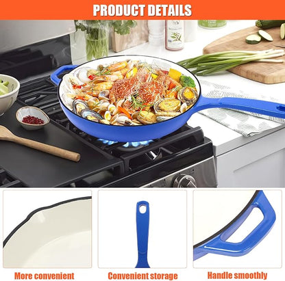 Nonstick Enameled Cast Iron Cookware - 3-Piece Skillet Set (8", 9.5" & 11"), Healthy Non-Toxic, PFOA PFAS PTFE Free, All Stovetops Compatible, Blue