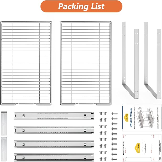 ROOMTEC Individual Pull Out Cabinet Organizer (14" W x 21" D), 2 Tier Spice Rack Organizer for Cabinet, Slide Out Drawer Pantry Shelf Organization and Storage for Kitchen Bathroom
