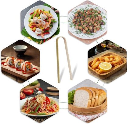 KALIONE 20 Pcs Mini Wooden Tongs Disposable Cooking Utensils Bamboo Tongs Disposable Tongs, 4 Inch Buffet Tongs Cooking Tongs for Cooking Bamboo Toast Tongs Bread Pickles Home Use, 10x0.9cm