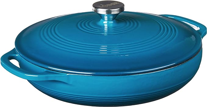 Lodge Essential Enamel Braiser 3.5 Quart - Refrigerator- & Oven-Safe up to 500° F - Heat-Retaining, Induction-Safe & PFAS-Free Enamel Cookware - Cornflower Blue