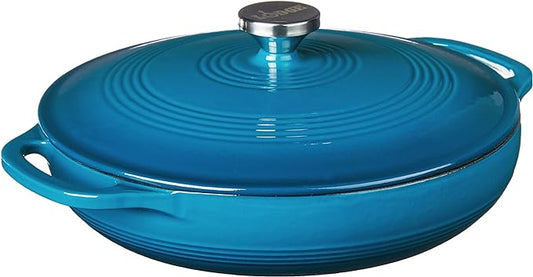 Lodge Essential Enamel Braiser 3.5 Quart - Refrigerator- & Oven-Safe up to 500° F - Heat-Retaining, Induction-Safe & PFAS-Free Enamel Cookware - Cornflower Blue