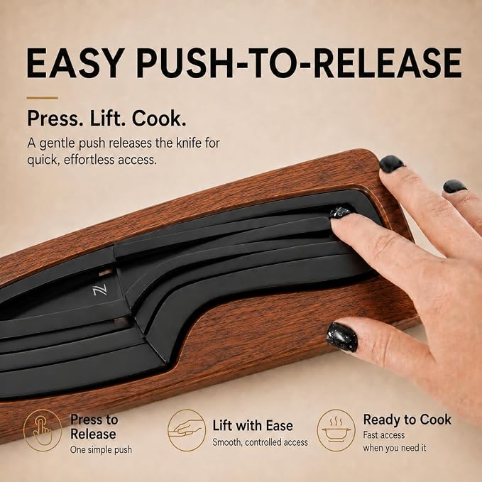 NestKnife Magnetic Kitchen Knife Set - 4 Piece VG10 High Carbon Stainless Steel Kitchen Knives with Patented Space-Saving Nesting Design & Magnetic Block - Ultra Sharp Professional Chef Knife Set