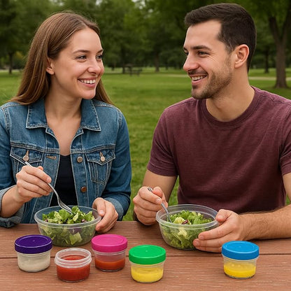 Twist Top 4-Pack Condiment Cups with Lids – 1.18 oz BPA-Free Mini Containers for Dressings, Sauces, Snacks & Spices – Leakproof, Reusable, Dishwasher Safe – 1.25" H x 1.8" W