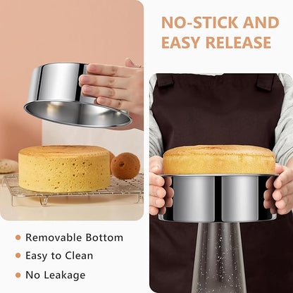 9 Inch Cake Pan, Leakproof & Nonstick, Removable Bottom & Easy Releasing Round Cake Pan, 304 Stainless Steel Cake Baking Pans, Non-Toxic & Healthy, Dishwasher Safe