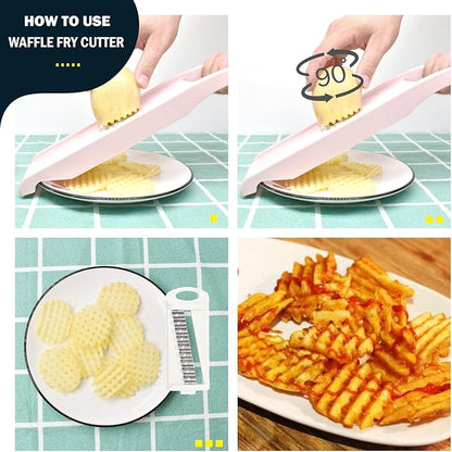 NACOLUS Mandoline Slicer for Kitchen Slicer Vegetable Cutter 5 In 1 Veggie Slicer Potato Slicer waffle fry cutter Hot Swap Mandolin with Peeler for Vegetables Carrot Shredder Cucumber Slicer - Pink