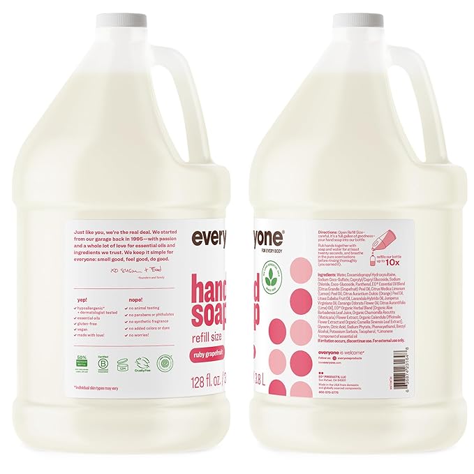 Everyone Liquid Hand Soap Refill, 1 Gallon, Ruby Grapefruit, made with Essential Oils for Kitchen and Bathroom