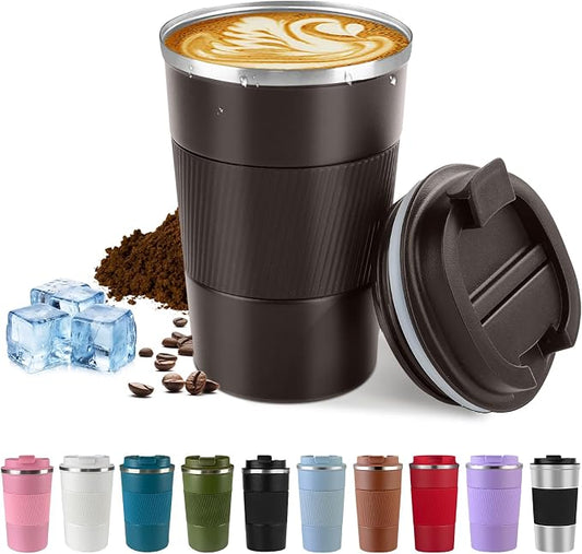 SPLMIFA Vacuum-Insulated Stainless Steel Travel Coffee Mug, Leak-Proof Reusable Coffee Cup with Lid - Keep Hot & Cold Drinks for Hours, Durable Insulated Tumbler for Men & Women(3rd-Dark Coffee, 12OZ)