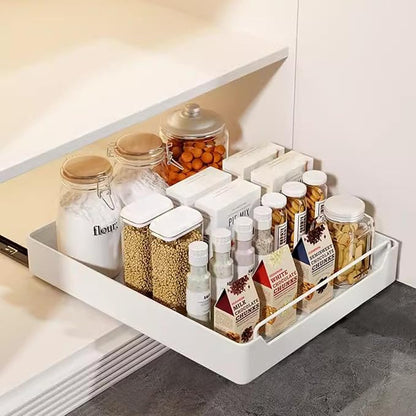 Pull Out Cabinet Organizer with Soft-Close Damping, 35x43 Cm Slide Out Pantry Shelf, Heavy Duty Kitchen Storage Solution for Spices, Jars, Cans, White