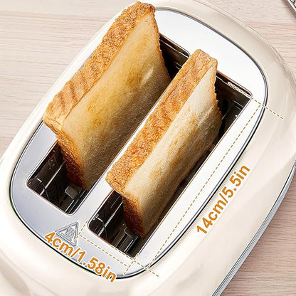 Wiltal Beige Cute Retro Toaster 2 Slice with 1.58" Wide Slots, Bread toaster with Cover and Warm Rack, Stainless Steel Toasters with Removable Crumb Tray, Preheat, Defrost, Cancel Function (Cream)