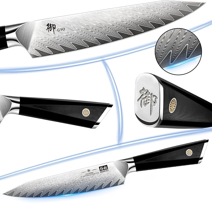 SHAN ZU Damascus Chef Knife 6 inch,67-Layer Japanese Steel 10Cr15MoV Kitchen Knife, High Carbon Super Sharp Japanese Chef Knife, All Purpose Professional Kitchen Utility Petty Knives with G10 Handle