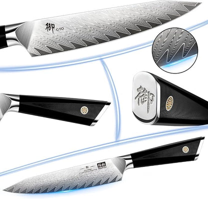 SHAN ZU Damascus Chef Knife 6 inch,67-Layer Japanese Steel 10Cr15MoV Kitchen Knife, High Carbon Super Sharp Japanese Chef Knife, All Purpose Professional Kitchen Utility Petty Knives with G10 Handle