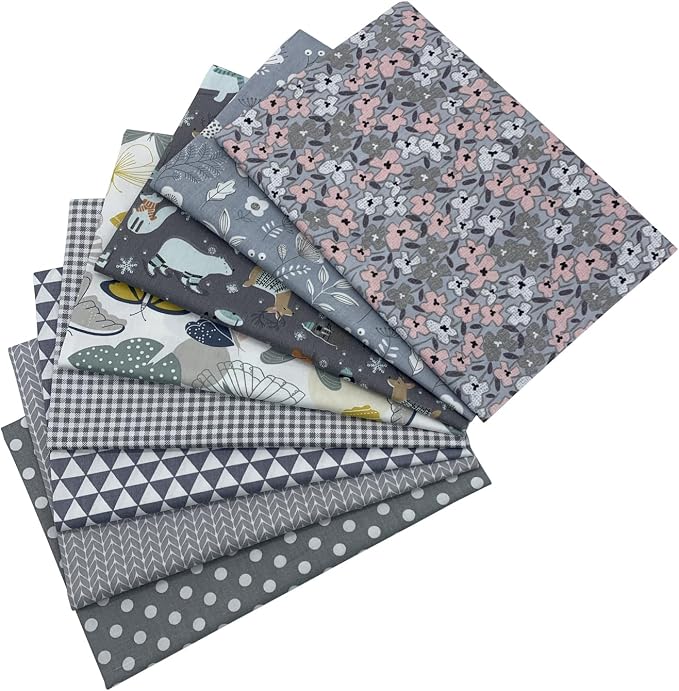 aufodata 8 Pieces 19.6" x 19.6" (50cm x 50cm) Cotton Fabric Squares Quilting Patchwork Floral Pattern Precut Fabric for DIY Quilting Sewing Crafting Artcraft (Gray)