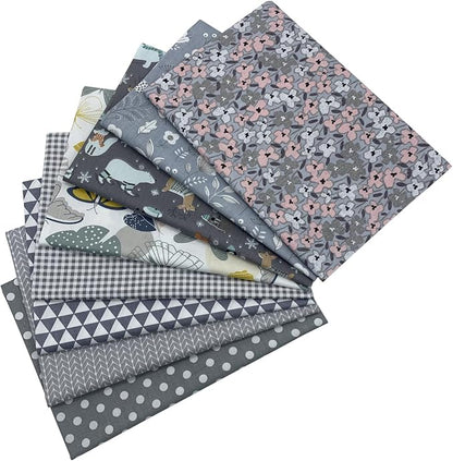 aufodata 8 Pieces 19.6" x 19.6" (50cm x 50cm) Cotton Fabric Squares Quilting Patchwork Floral Pattern Precut Fabric for DIY Quilting Sewing Crafting Artcraft (Gray)