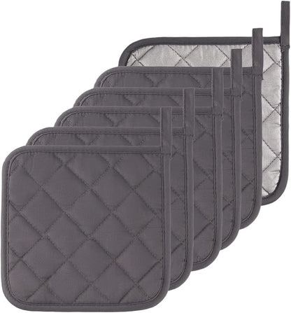 Kitchen Pot Holders Set Heat Resistant Pure Cotton Potholders Kit Trivets Large Coasters Hot Pads Terry Pot Holders for Everyday Cooking and Baking by 7 x 7 Inch Set of 6 Grey