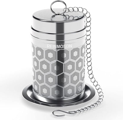 Reinmoson Tea Strainers for Loose Tea, Extra Fine Mesh Tea Infuser, 304 Stainless Steel & Updated Slim Threaded Lid, Loose Leaf Tea Steeper for Black Tea, Rooibos, etc