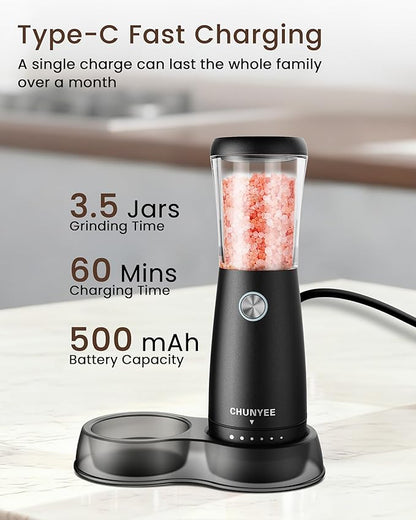 Electric Salt and Pepper Grinder Set - Automatic Stainless Steel Rechargeable Salt and Pepper Grinder Set with Storage Base, Large Capacity, LED Light & Adjustable Coarseness, Ideal Kitchen Gadget
