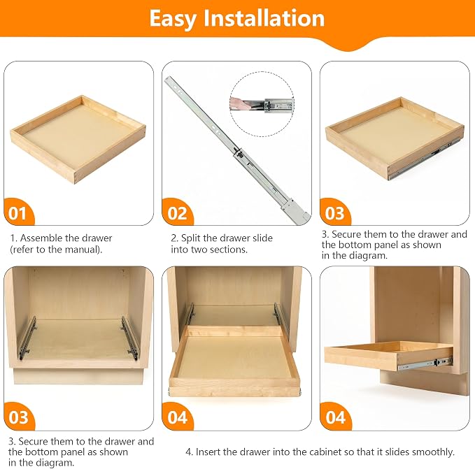 Pull Out Cabinet Organizer, 26" W x 21" D | Soft Close, Heavy Duty Slides, Wood Slide Out Drawers, For Kitchen Cabinets