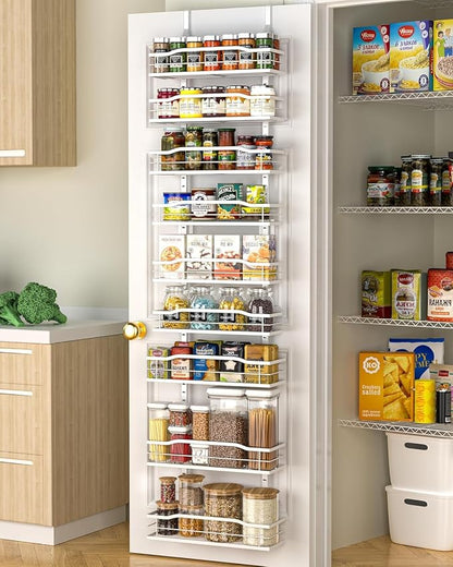 Moforoco White Narrow 9-Tier Over The Door Pantry Organizer, Pantry Organization and Storage, Metal Hanging Basket Wall Spice Rack Seasoning Shelves, 12.2"