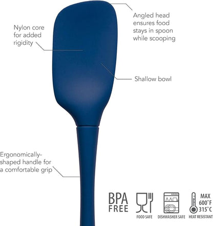 Tovolo Spoon Spatula Spoonula All Silicone Ergonomic Handle Grip Deep Indigo, Silicone Scoopula Kitchen Utensil Non Scratch Easy Clean Dishwasher Safe Heat Resistant Flex Core Scoop Spatula