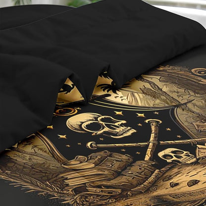 Pamnest Comforter Set Twin Size, Pirate Skeleton 5 Pcs Bedding for Kids and Adults, Halloween Vintage Gothic Bed Sheet Sets with Fitted Sheet Pillowcase & Sham for Bedroom Bed Decor