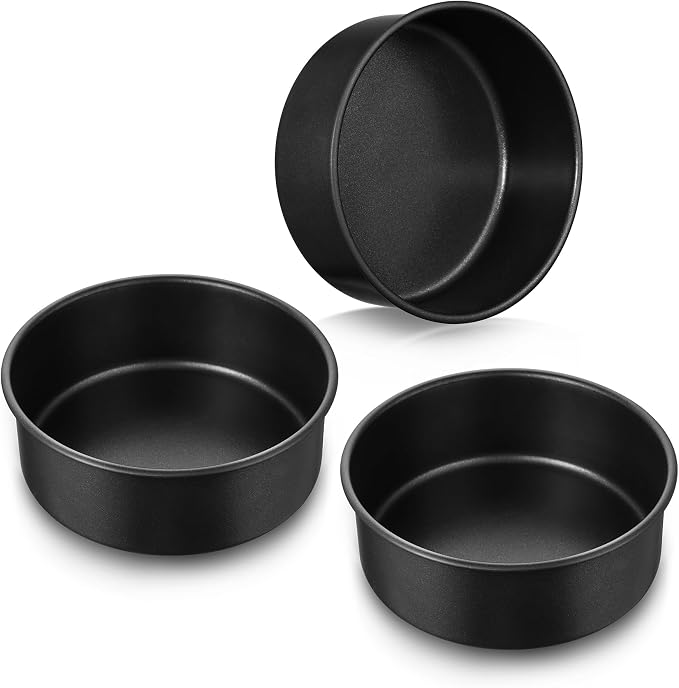 E-far 7 Inch Round Cake Pan Set of 3, Nonstick Stainless Steel Baking Pans Tin, Bakeware for Layer Cakes, Stainless Steel Core & Non-toxic Coating, Straight Side & 2 Inch Deep