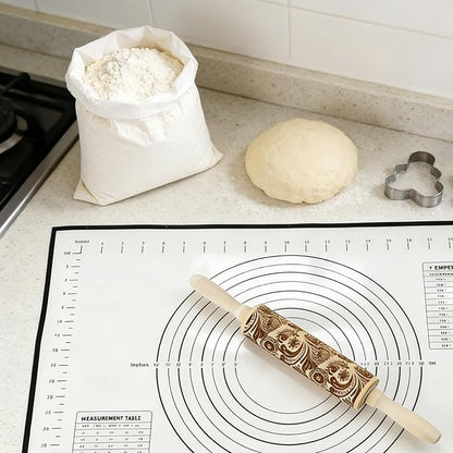 Classic Wood Rolling Pin, Wooden Rolling Pins for Baking Silicone Mat Set, Rolling Pins for Baking, Fondant Roller for Pie Crust Cookies Pizza Dough and Bread, 13.78Inch