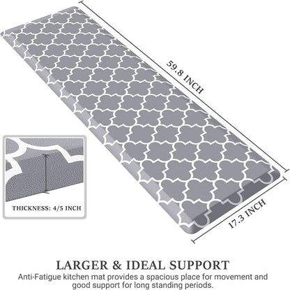 WISELIFE Kitchen Runner Rugs Anti-Fatigue mats - 4/5 Inch Non Slip Waterproof Ergonomic Comfort Mat for Kitchen, Floor Home, Office, Sink, Laundry (17.3"x 60",Grey)