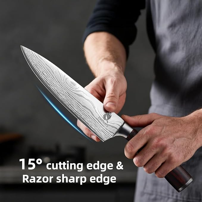 Kitchen Knife Set, Chef Knife, Utility Knife & Paring Knife for Precise Cutting, High Carbon Stainless Steel Professional Chef Knife Set with Wooden Handle, Ultra Sharp Blade (5-Piece)