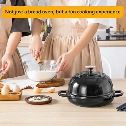 Velaze Enameled Cast Iron Dutch Oven for Bread Baking,5 QT Bread Oven Pot with Dome Lid for Crispy Artisan Bread & Bakery-Style Homemade Loaves(Black)