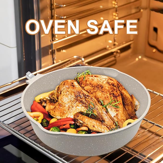 AIKENBBKK 12 Inch Nonstick Deep Frying Pan Skillet with Lid, 5 QT Saute Pan, Non Stick Frying Pans, Compatible with All Stovetops, Detachable Handle, Oven Safe